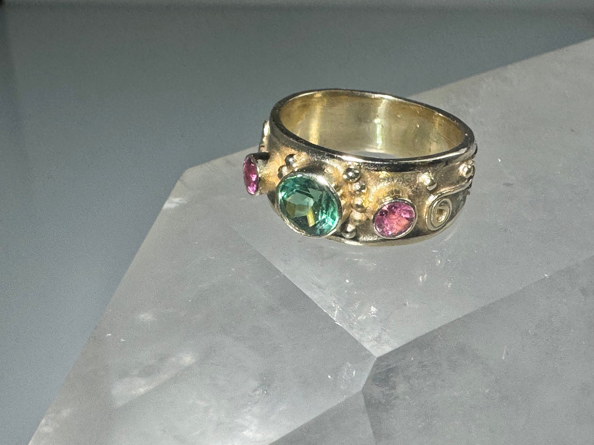 Pink & Green Tourmaline 18k Shapes Ring