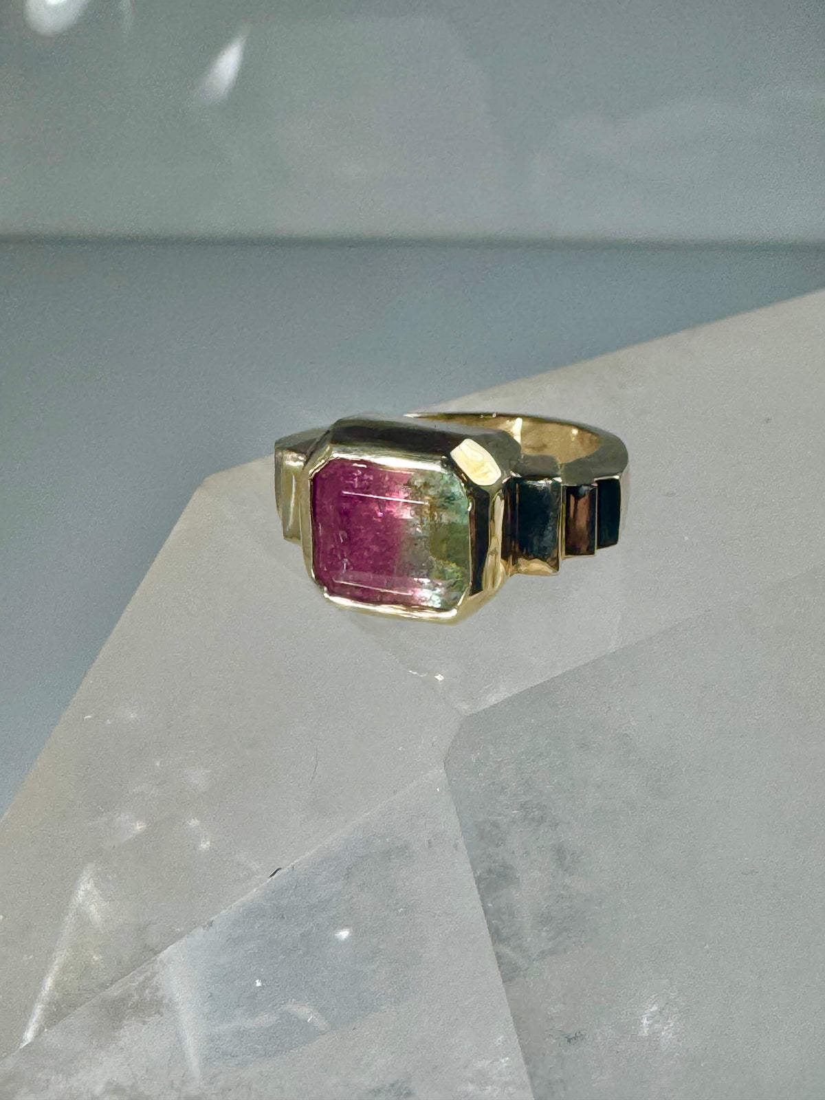 Watermelon Tourmaline Step 14k Ring