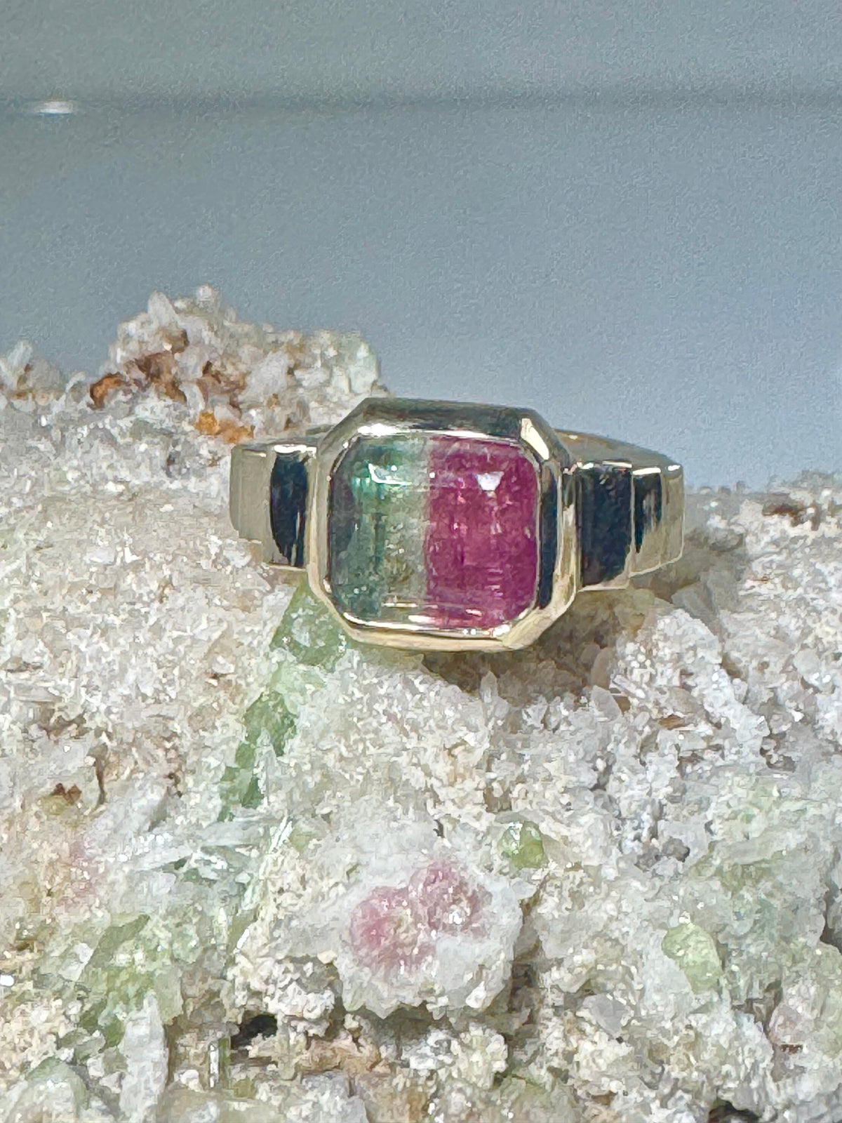 Watermelon Tourmaline Step 14k Ring