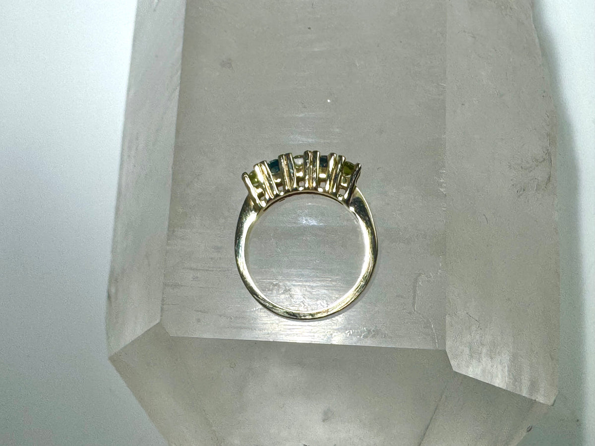 Blue Green 5 Stone Tourmaline 14k Ring