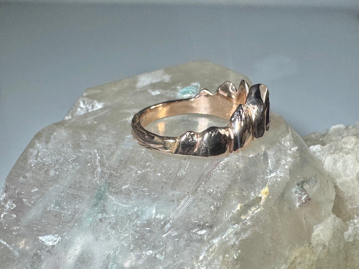 Pink Tourmaline Carved Mountain 14k Ring