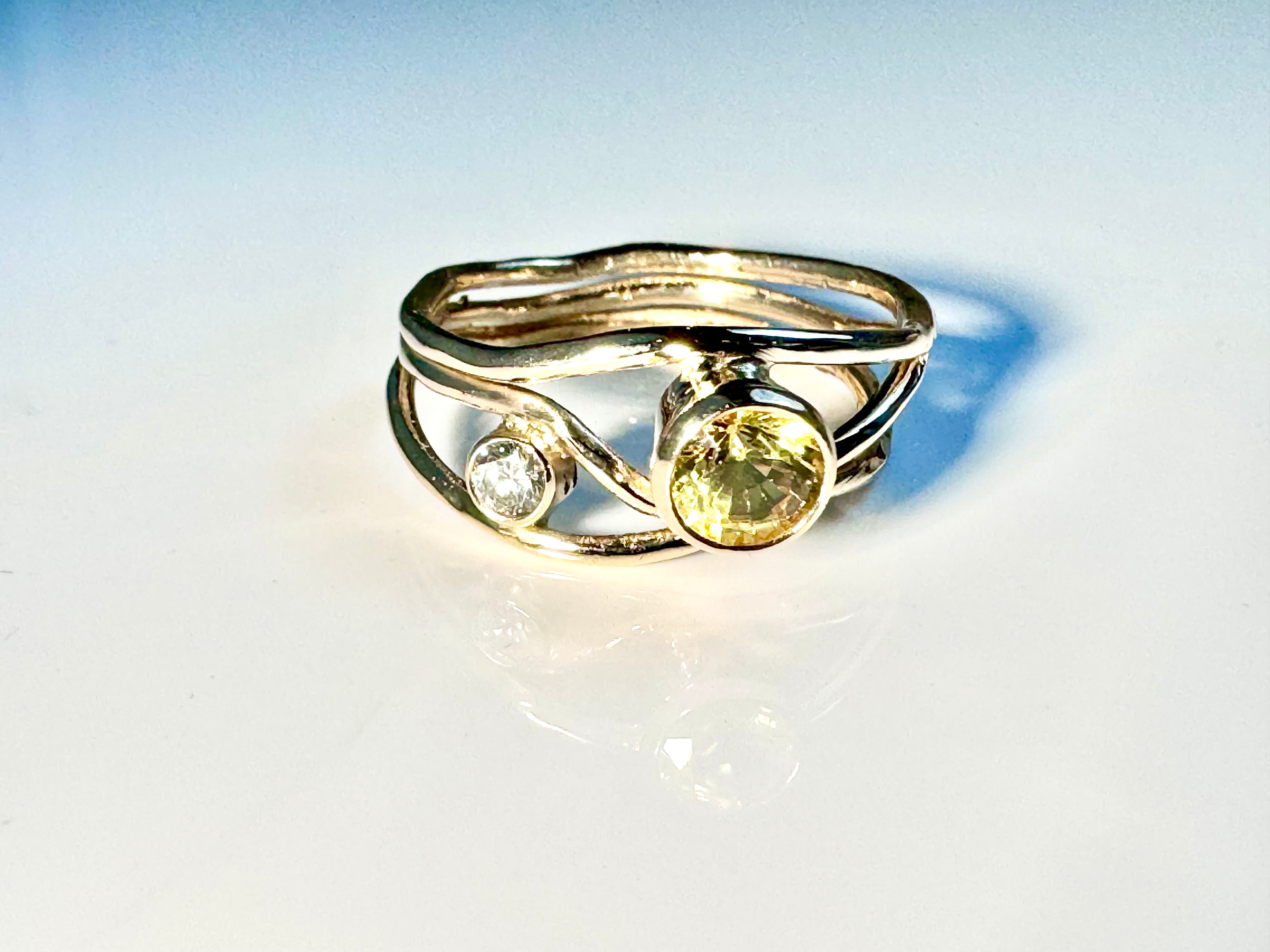 Yellow Sapphire & Diamond 3 Wire 14k Ring