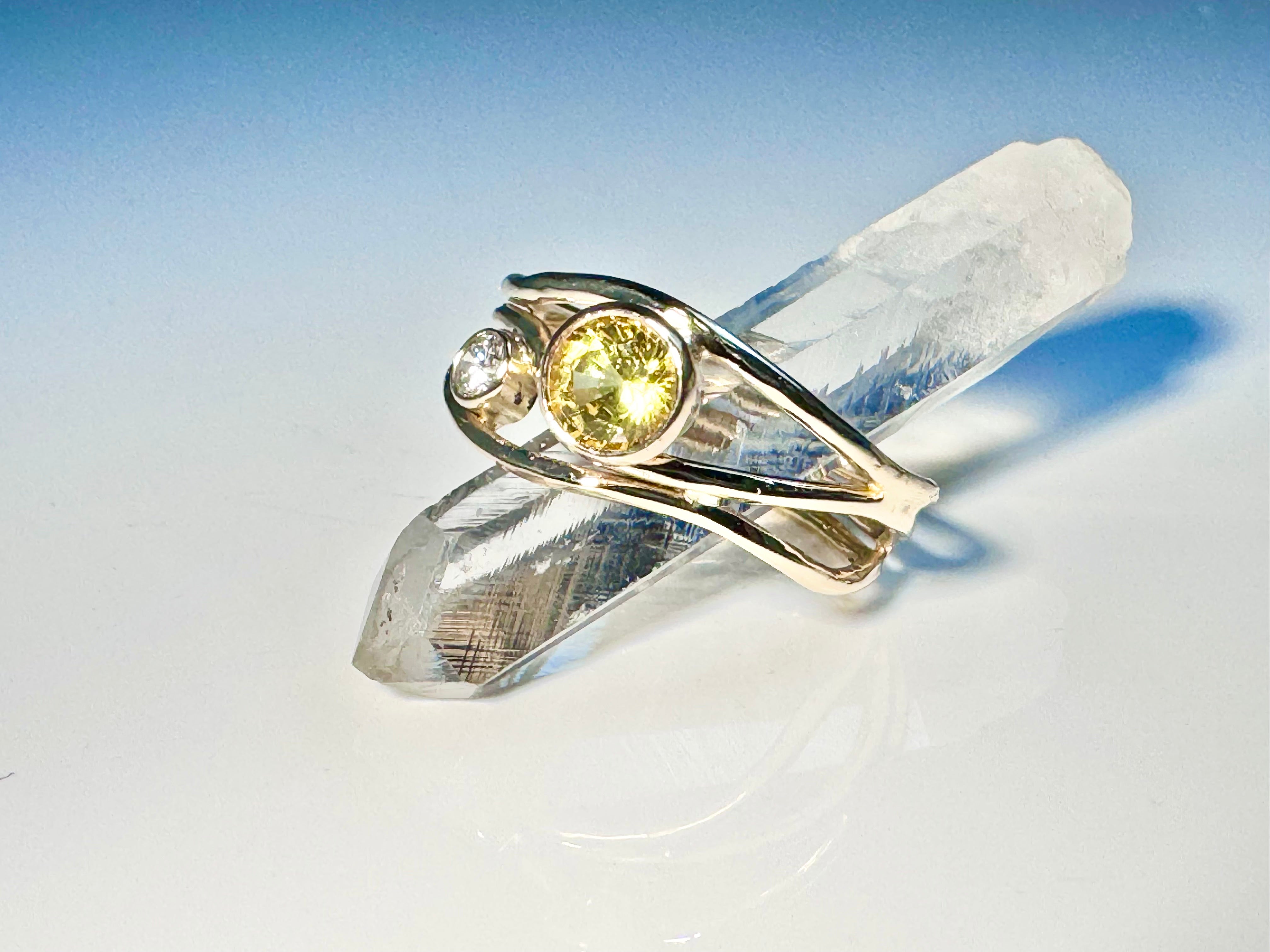 Yellow Sapphire & Diamond 3 Wire 14k Ring