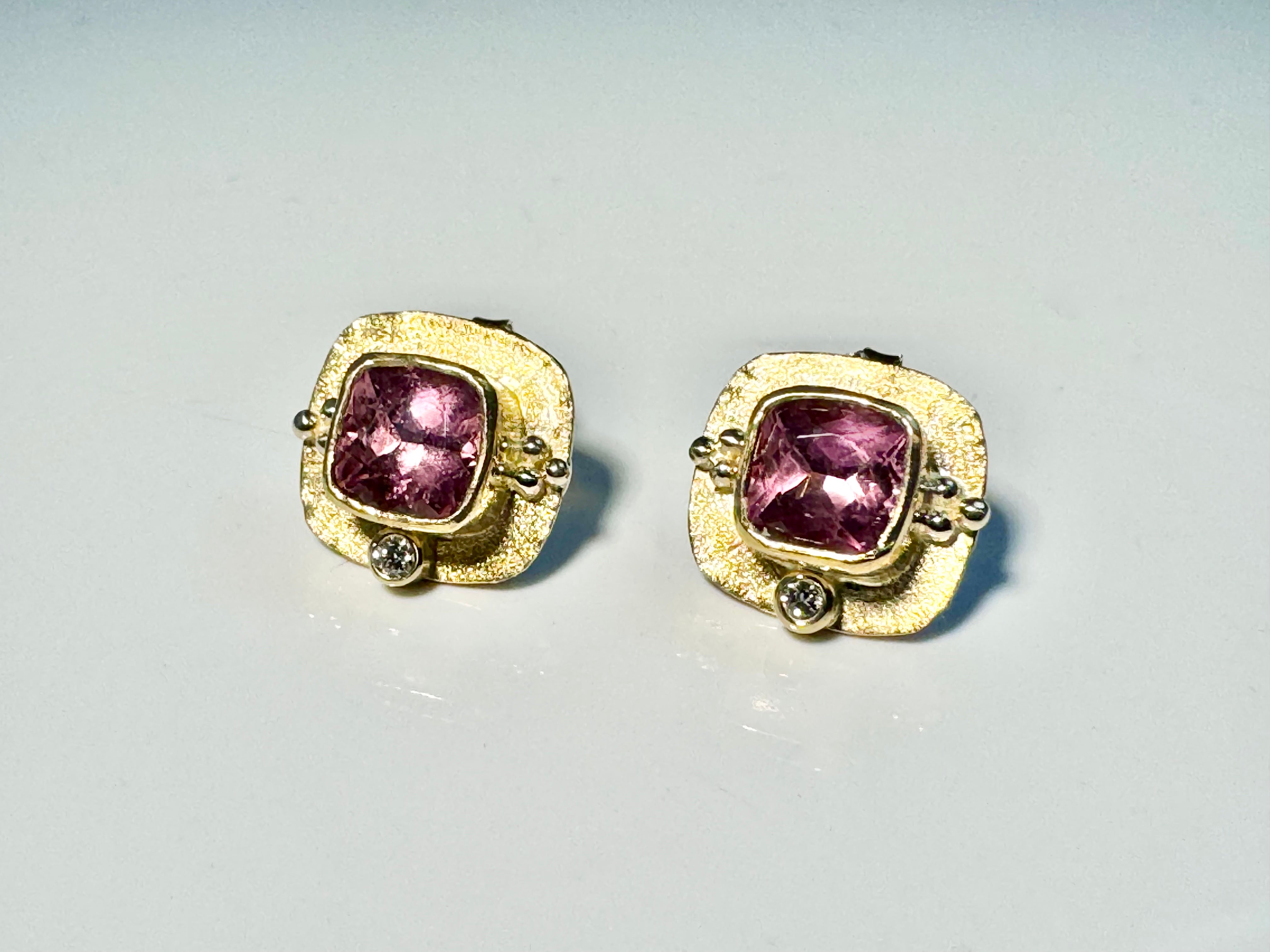 The Pink Tourmaline & Diamond beaded 18k Studs