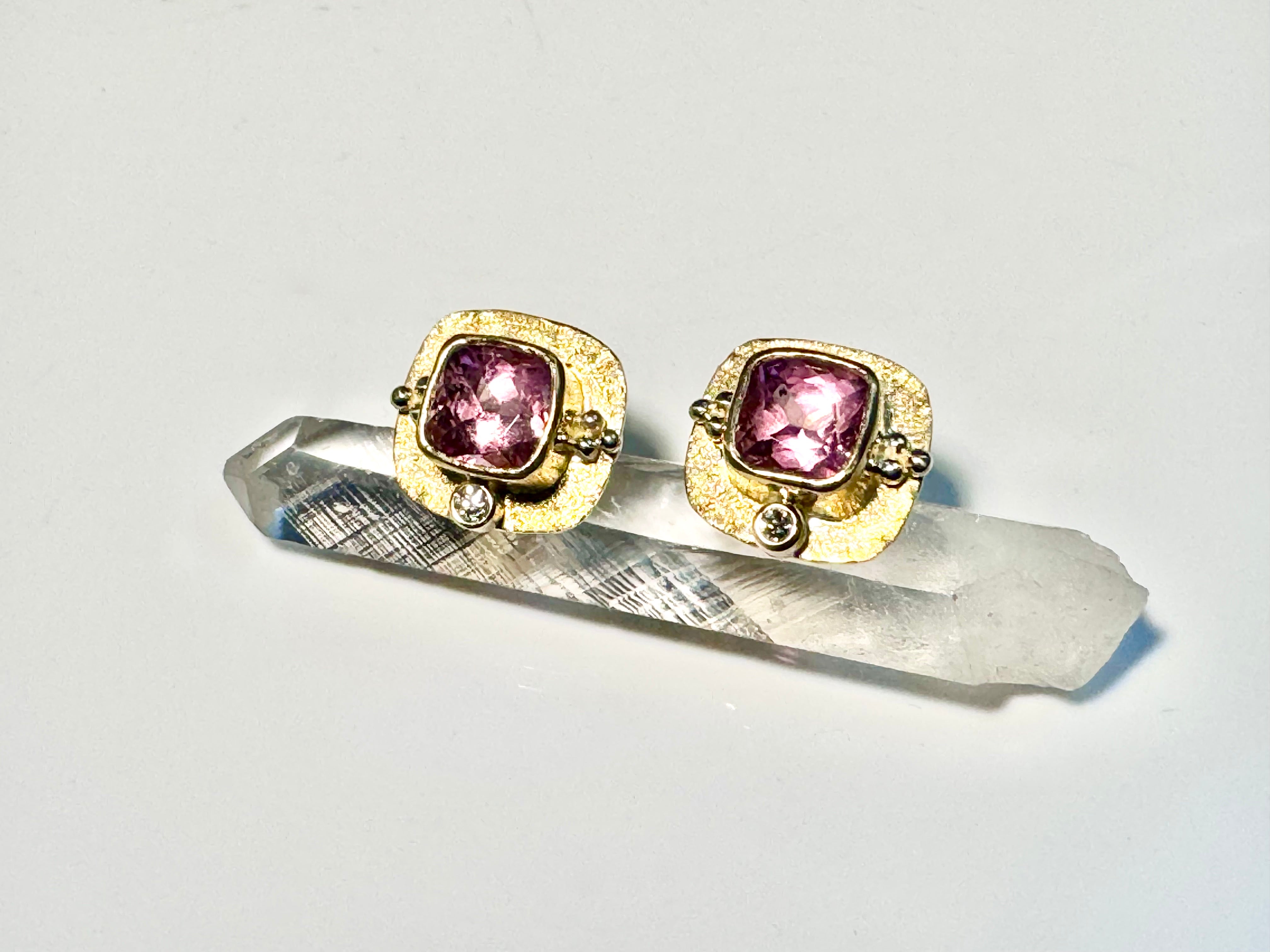 The Pink Tourmaline & Diamond beaded 18k Studs