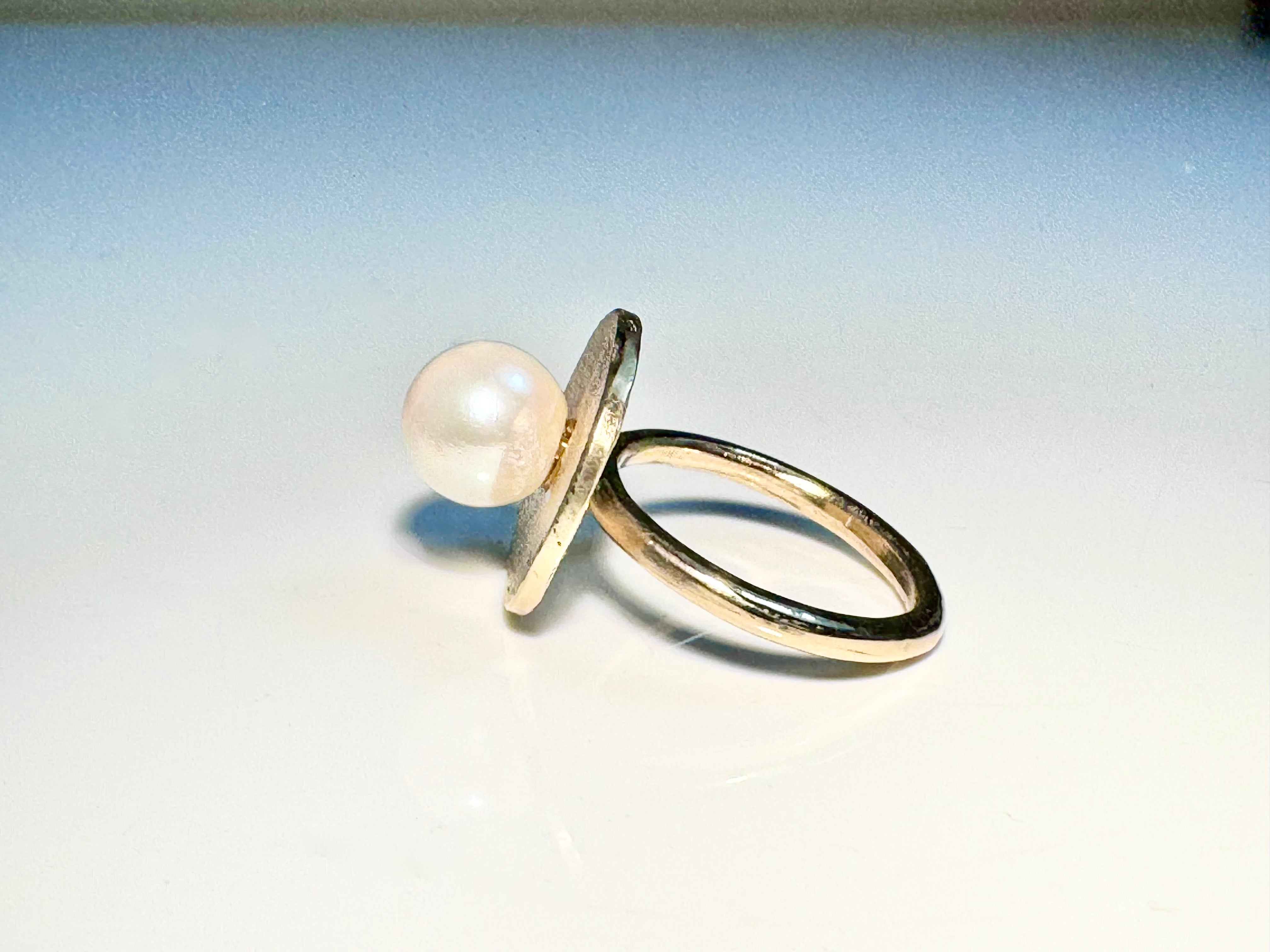 Akoya Pearl Textured 14k Ring
