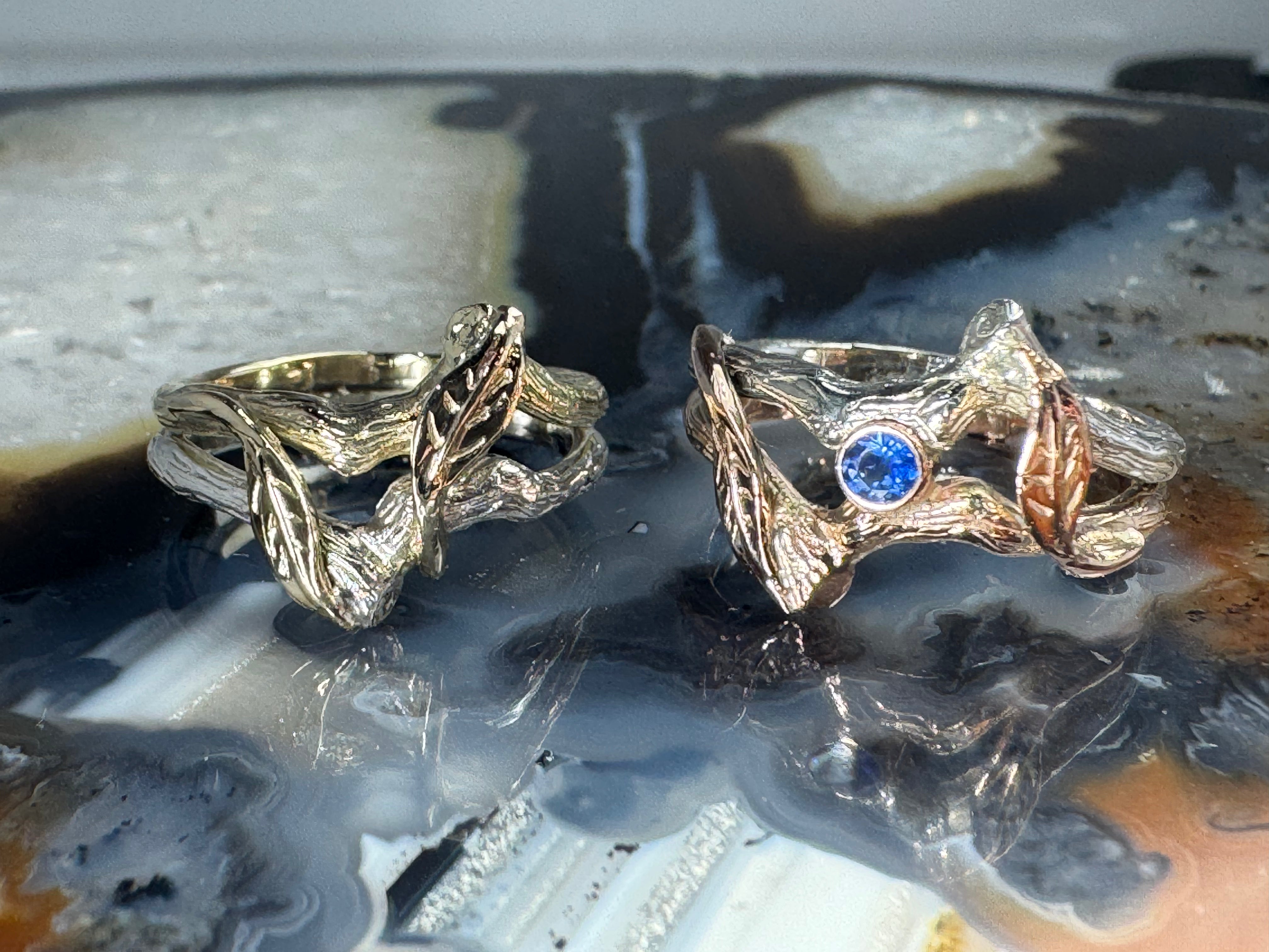 Acadia Forest Bark & Leaf Wedding Bands