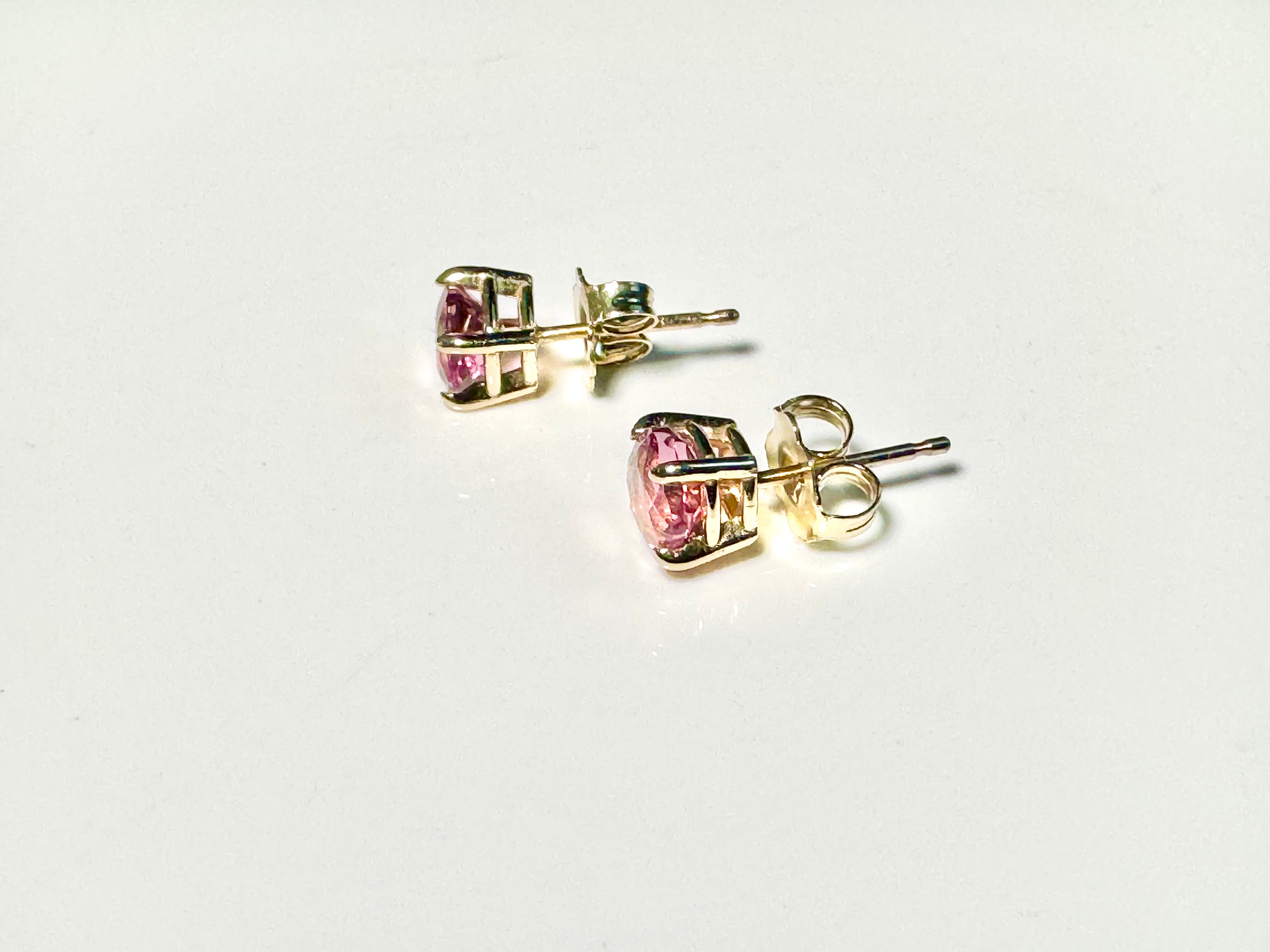 Pink Tourmaline Cushion 14k Studs