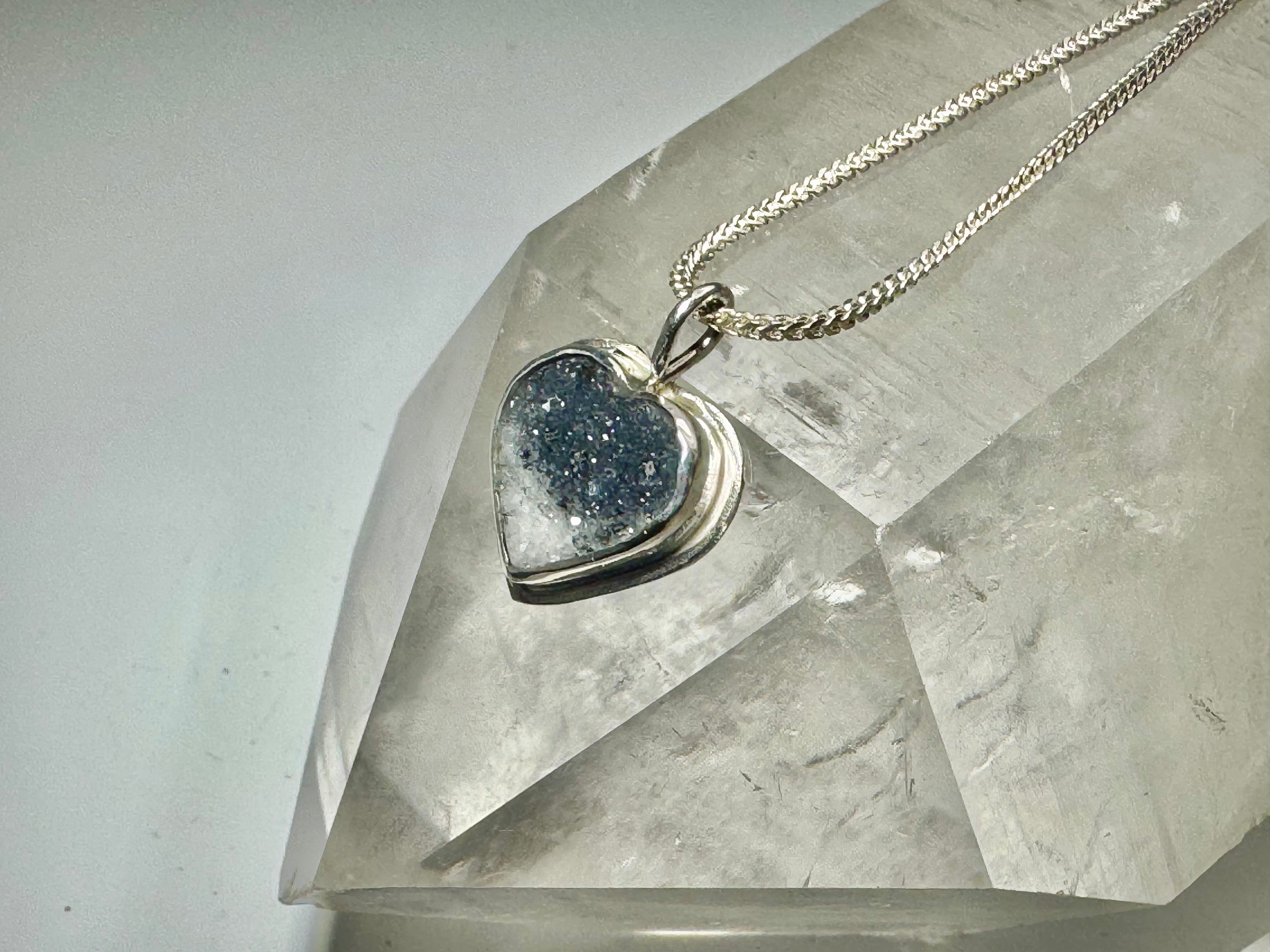 Grey Druzy Agate Sterling Pendant