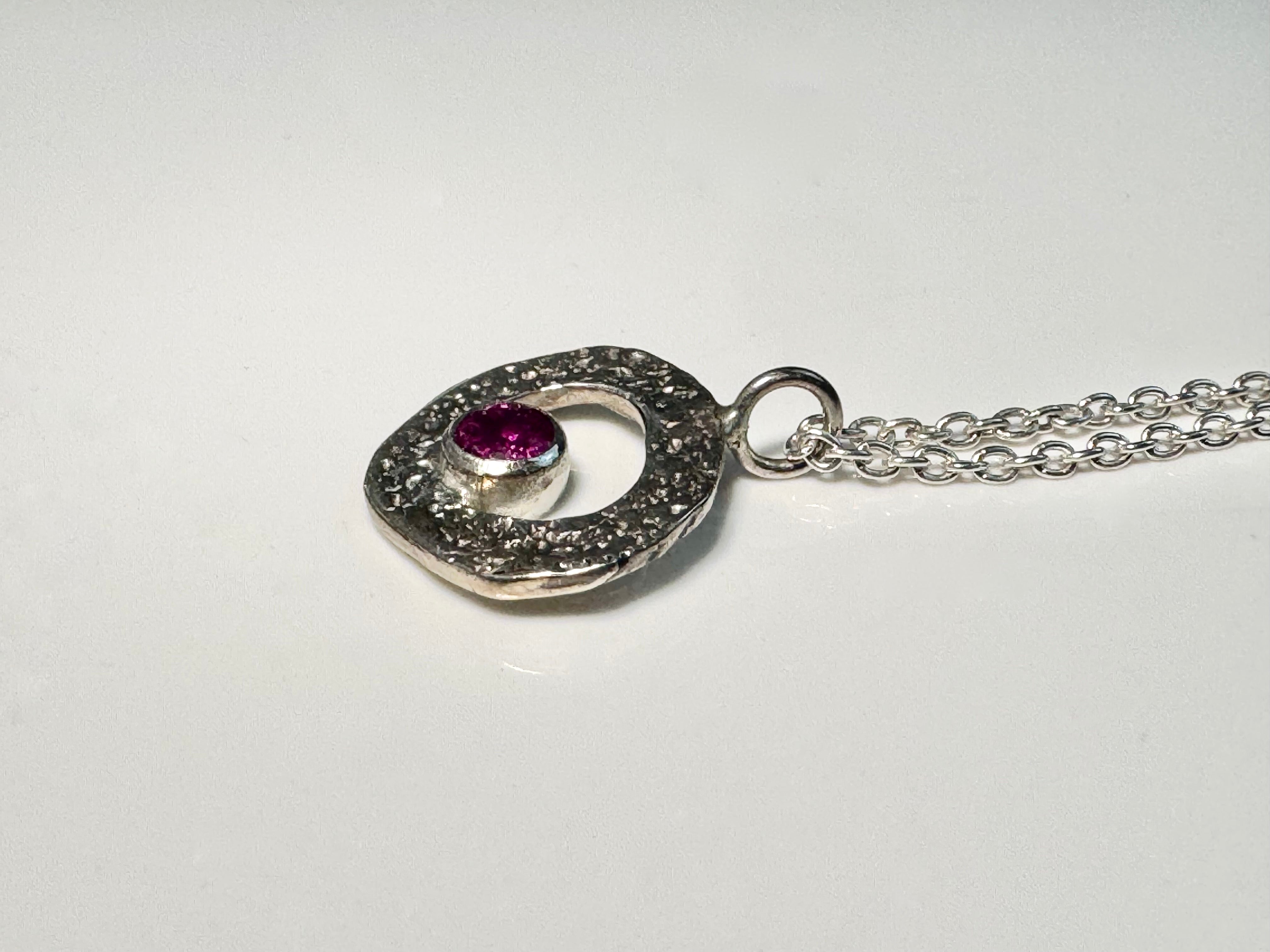 Ruby Textured Open Disc Sterling Pendant
