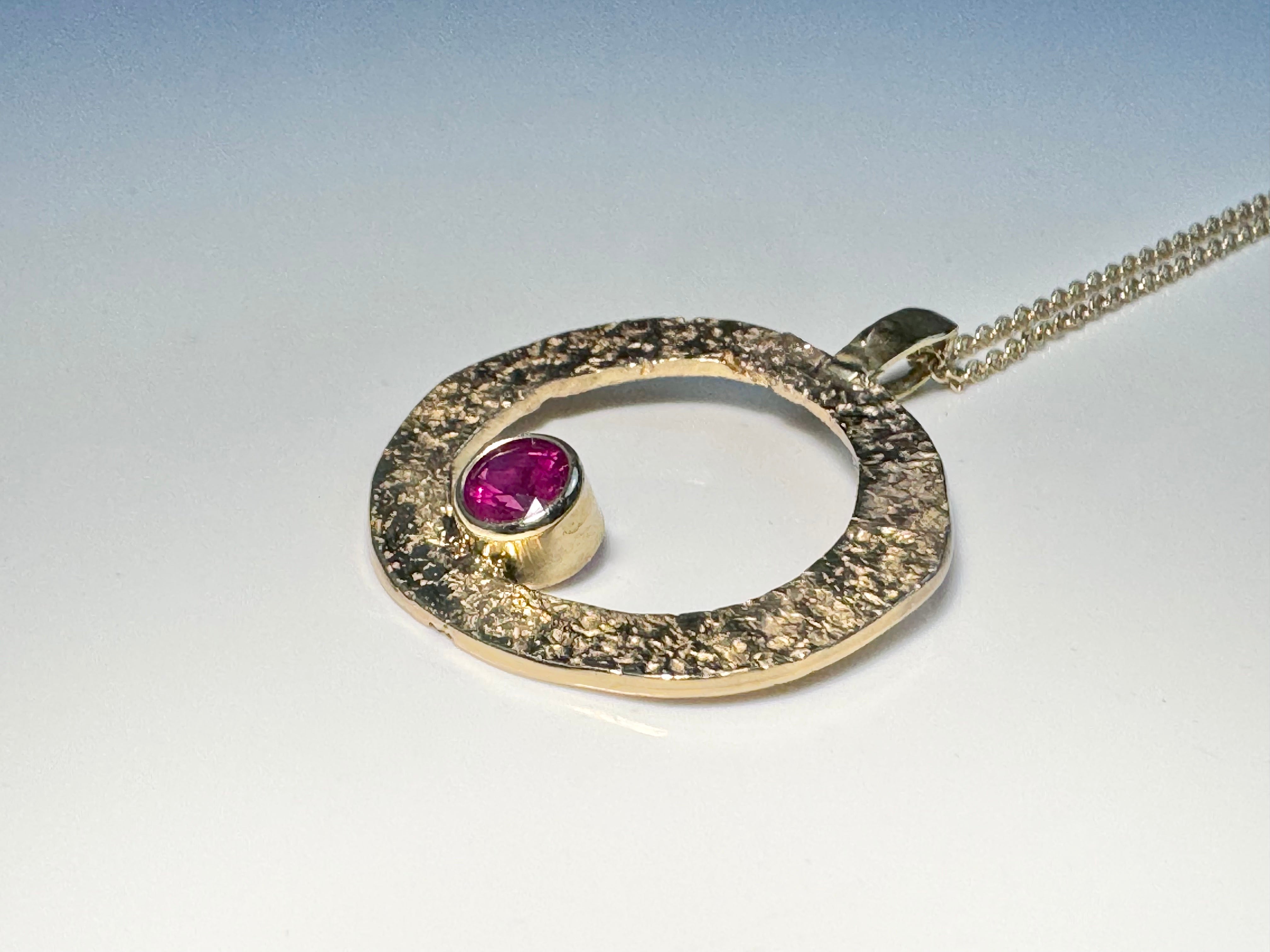 Ruby Textured Open Disc 14k Pendant