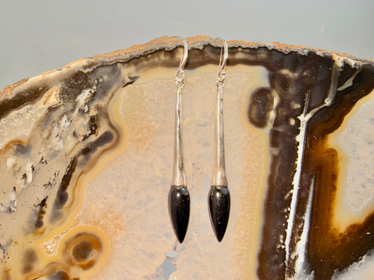 Onyx Long Taper Sterling Dangles