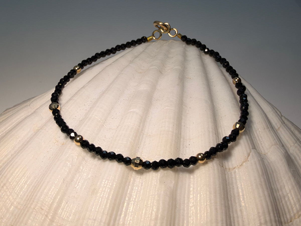 Black Garnet 7 14K Bead Bracelet