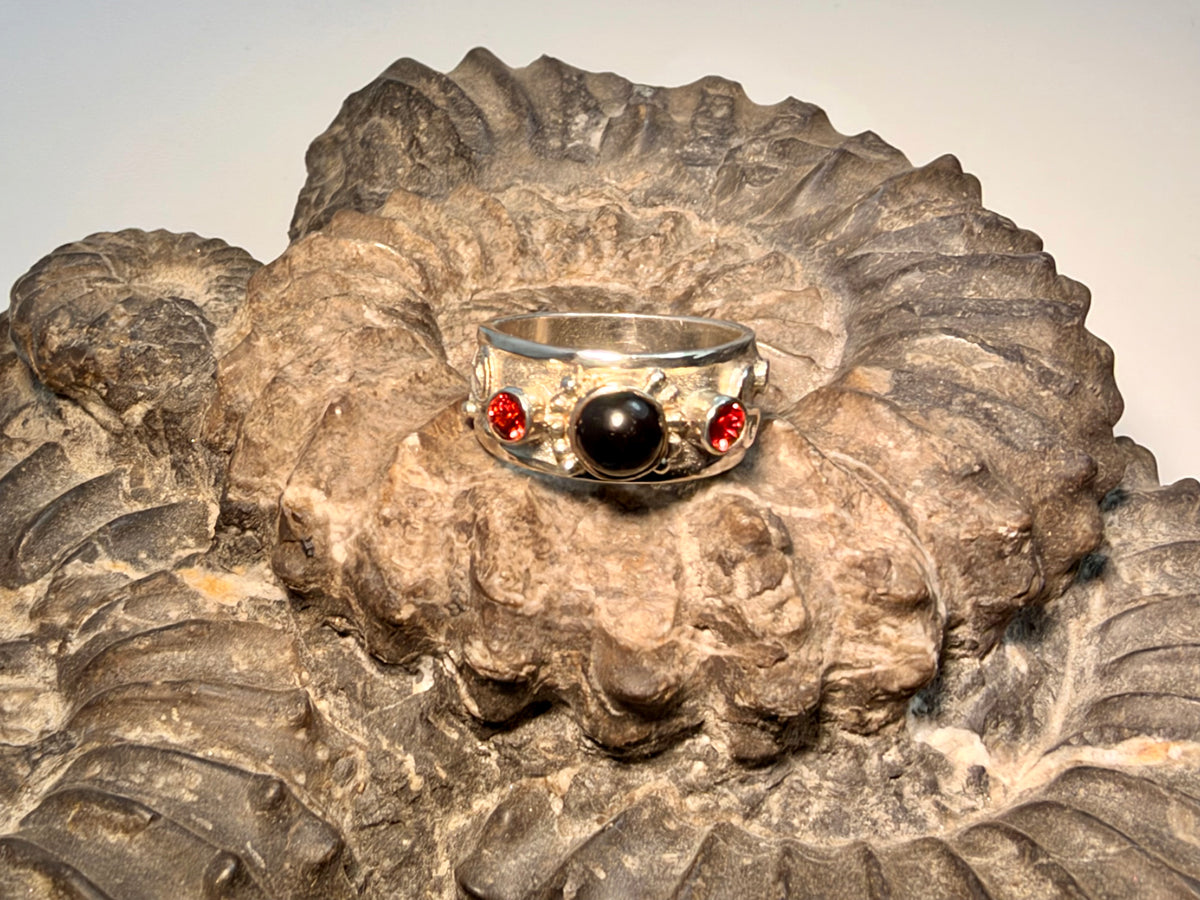 Onyx & Pomegranate Sapphire Sterling Ring