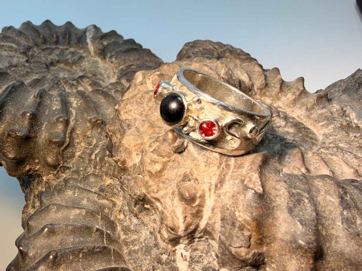 Onyx & Pomegranate Sapphire Sterling Ring