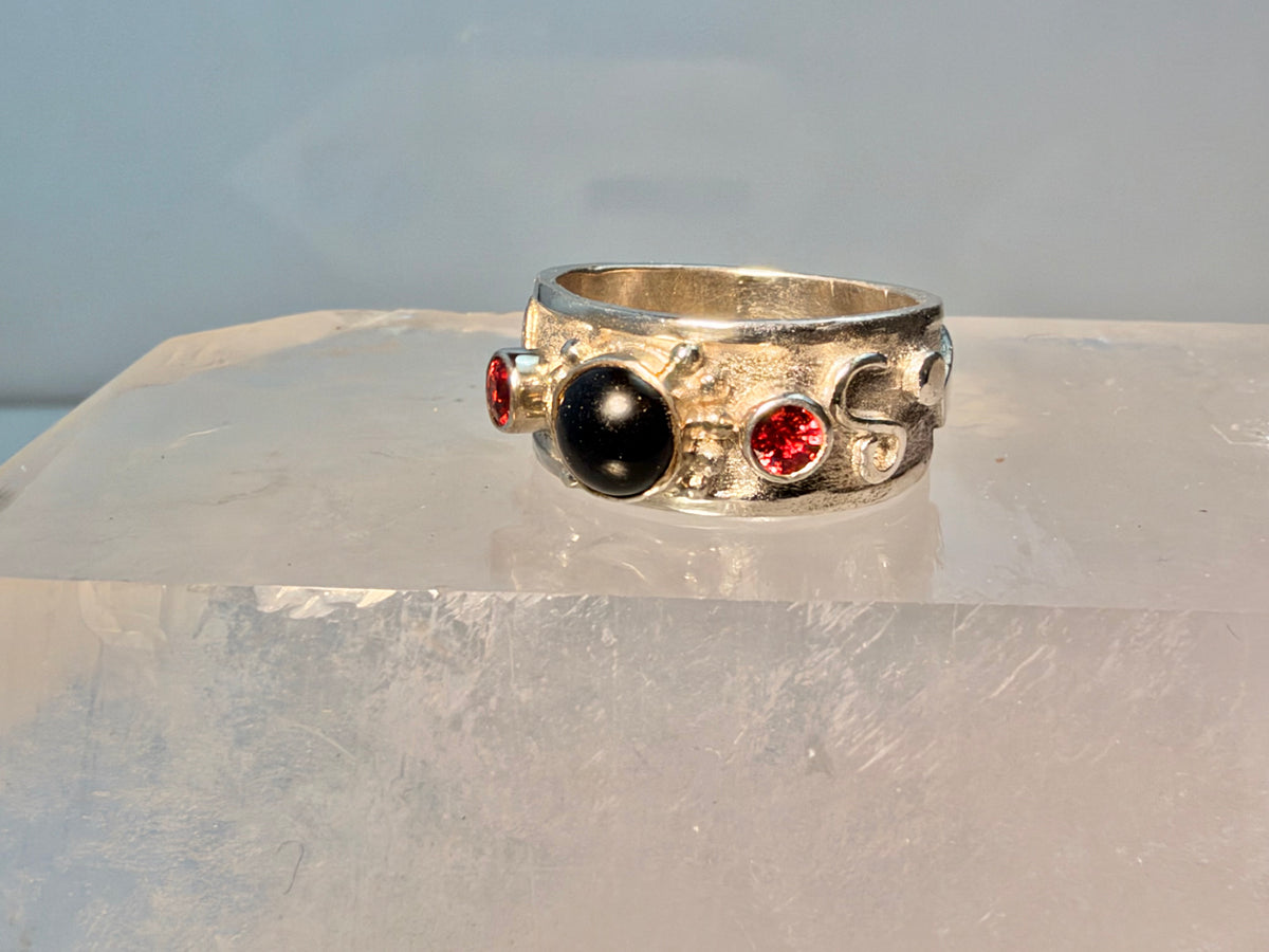 Onyx & Pomegranate Sapphire Sterling Ring