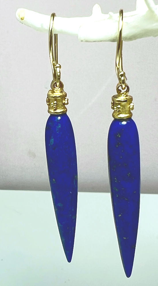 LONG LAPIS DROPS WITH BEADED RONDELL