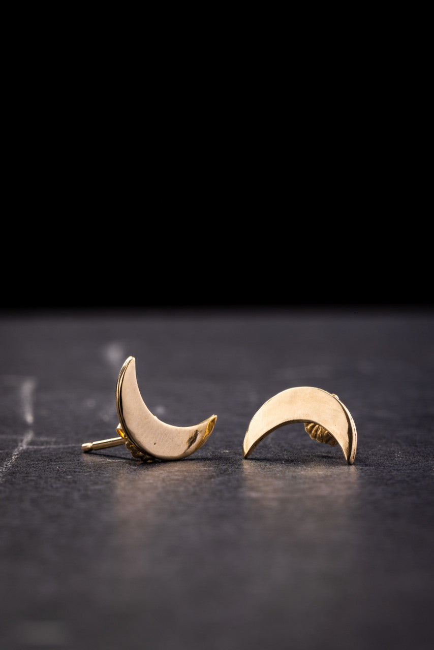 Yellow Gold Crescent Moon Studs