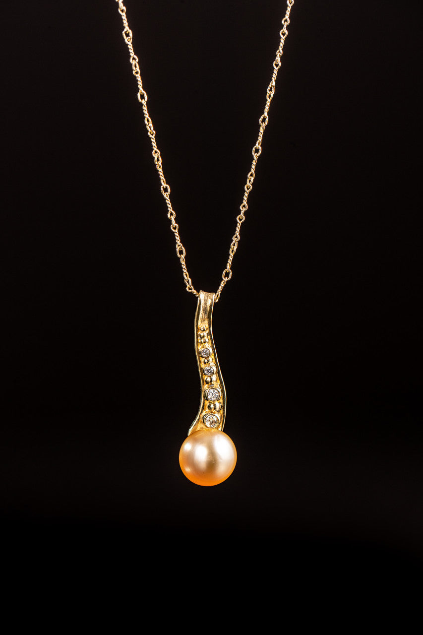 18K Yellow Gold, Diamond, and Golden Pearl Pendant