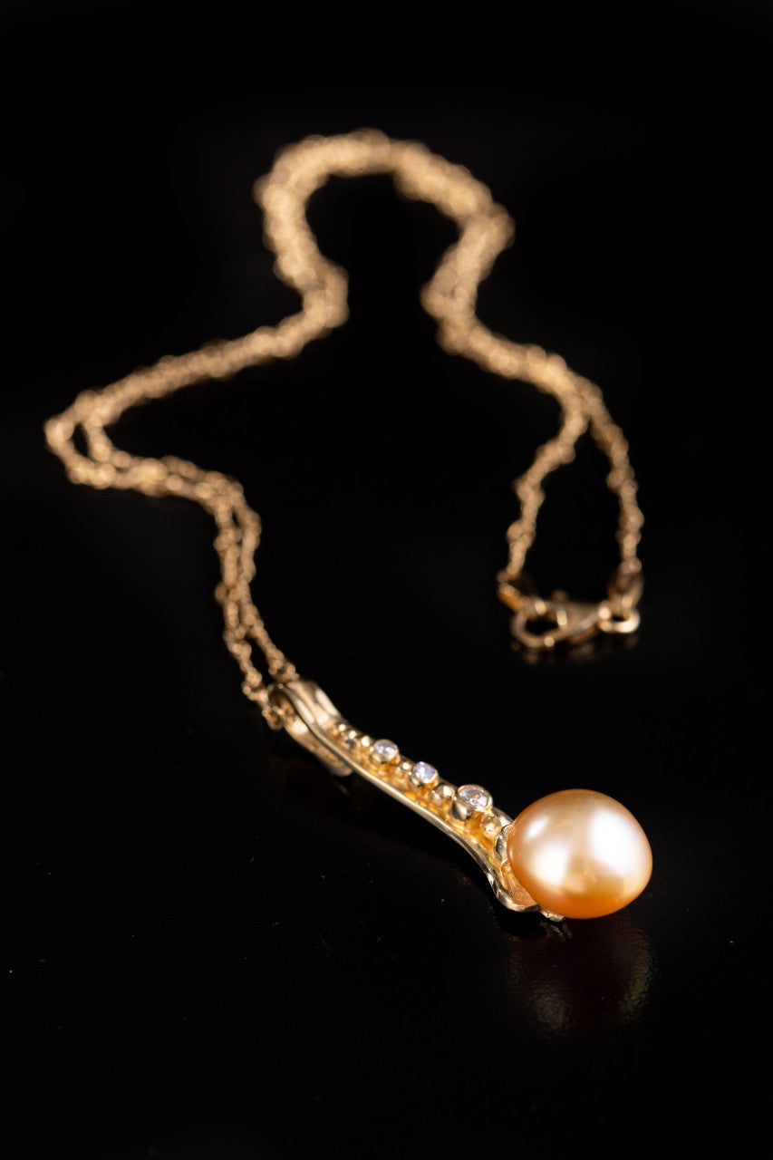 18K Yellow Gold, Diamond, and Golden Pearl Pendant