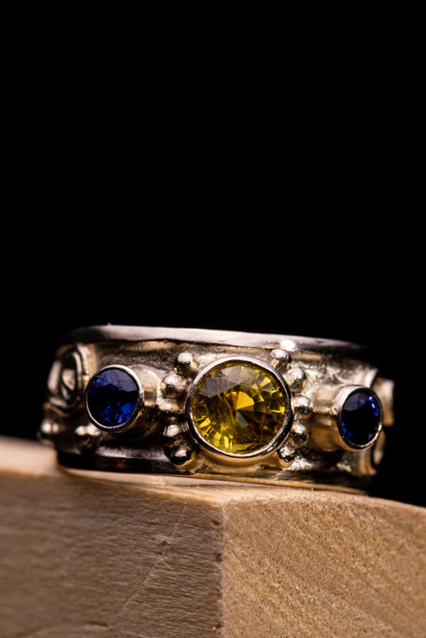 Yellow and Purple Sapphire Shapes Ring