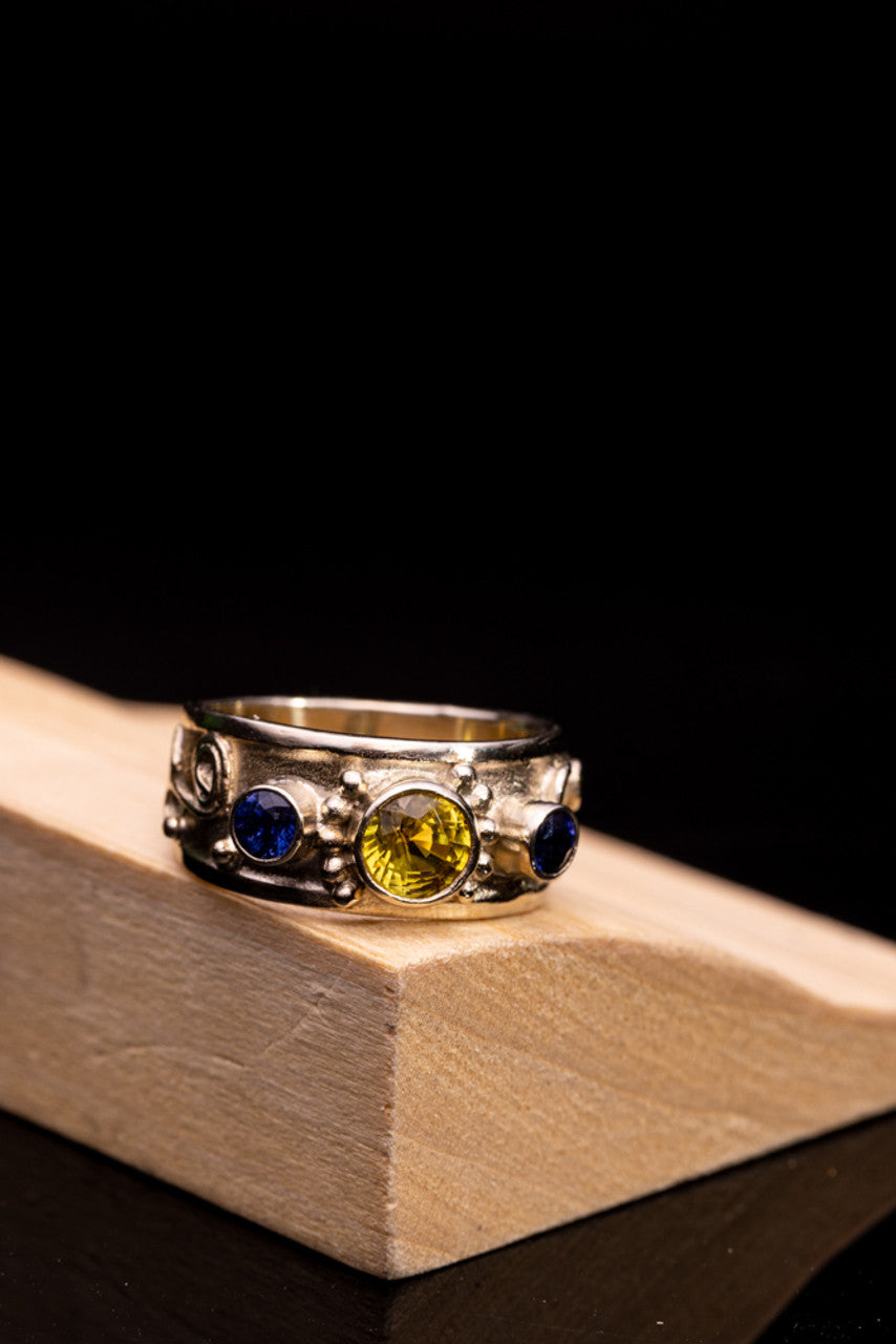 Yellow and Purple Sapphire Shapes Ring