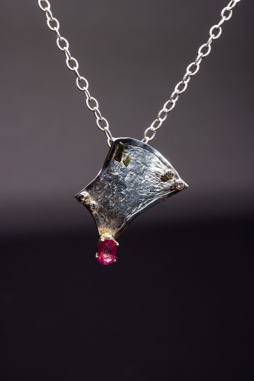 Ruby and Diamond Free Form Pendant