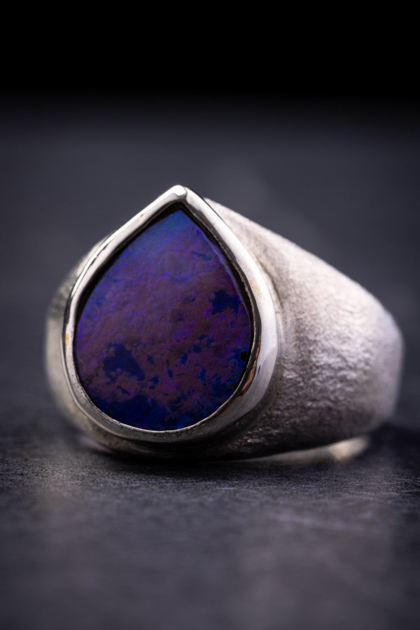 Purple boulder opal ring