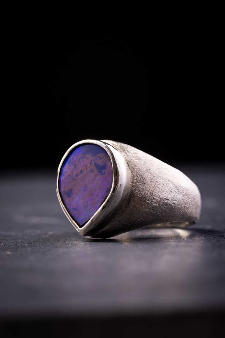 Purple boulder opal ring