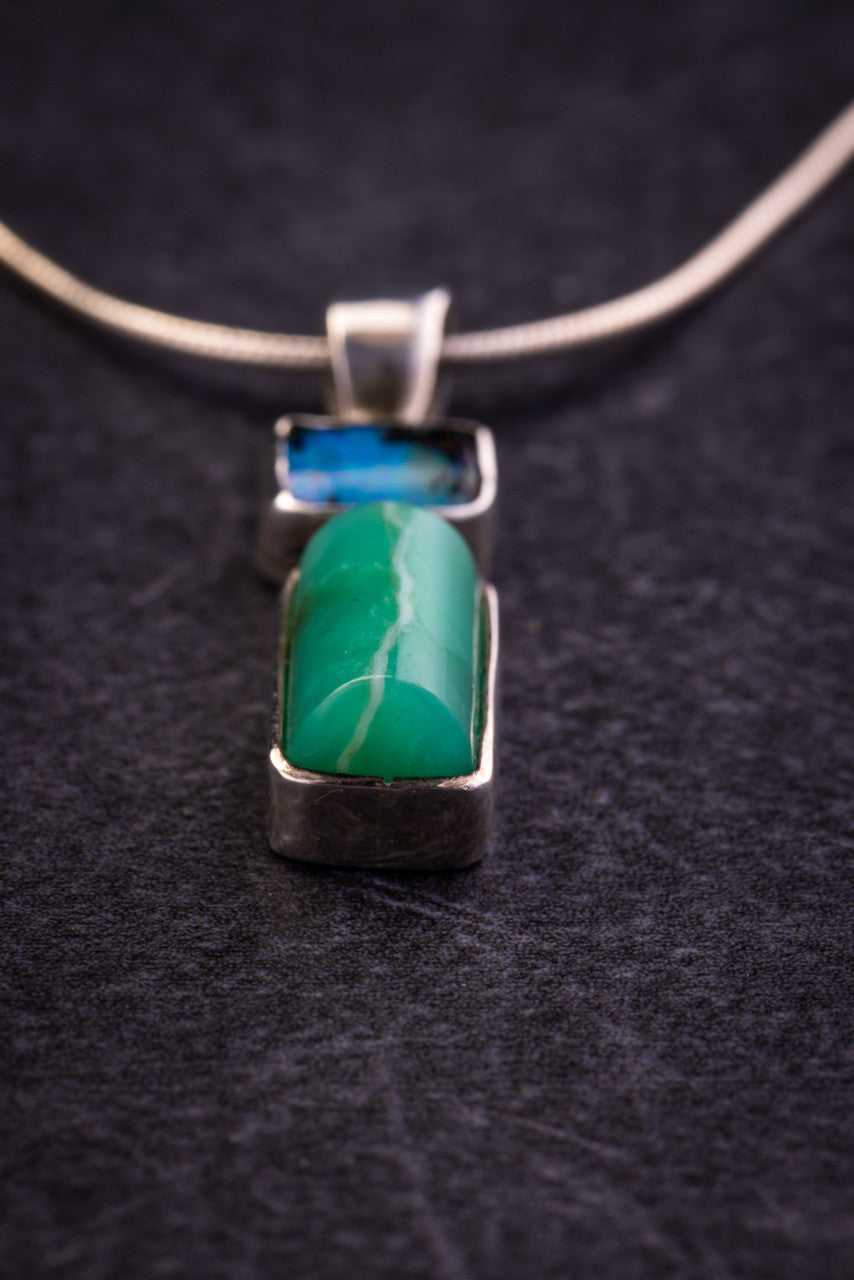 Rectangle Chrysoprase and Opal Pendant