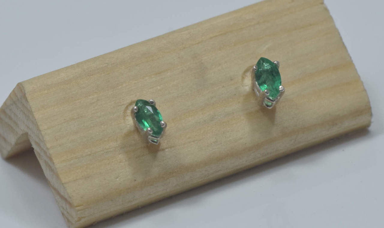 Emerald Marquis Sterling Studs