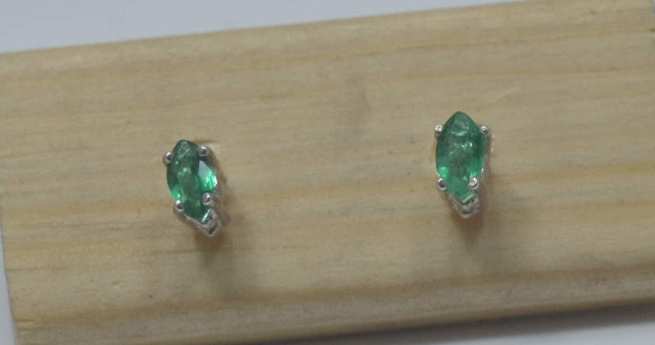 Emerald Marquis Sterling Studs