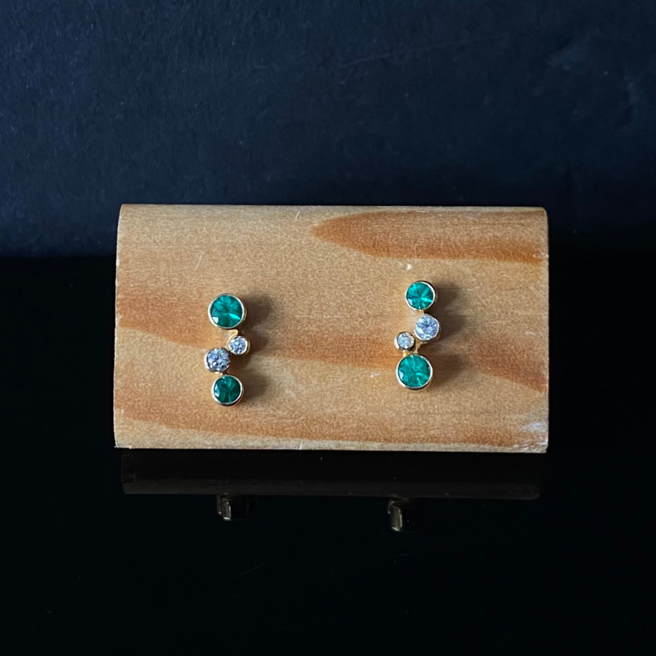 Emerald and Diamond Pebble Stud Earrings