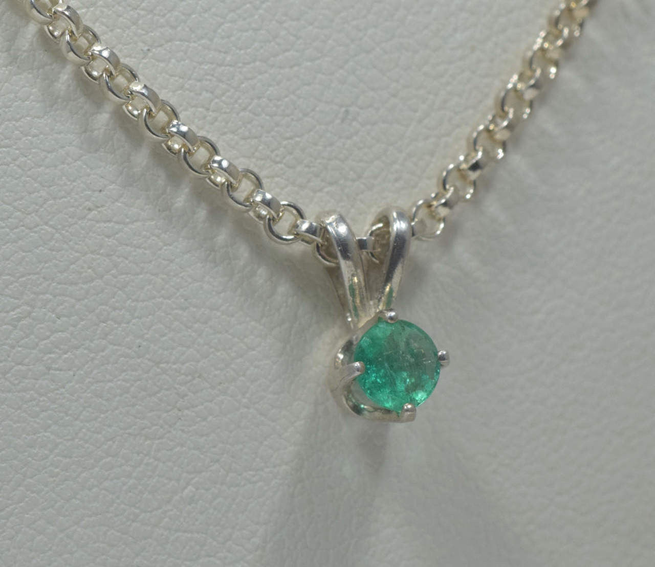 Emerald Solitaire Sterling Silver Pendant