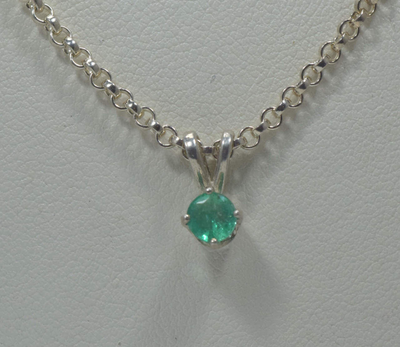 Emerald Solitaire Sterling Silver Pendant