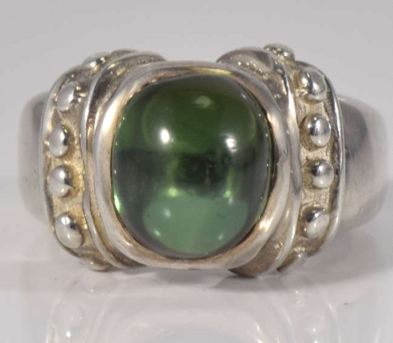 Oval Green Tourmaline Byzantine Ring