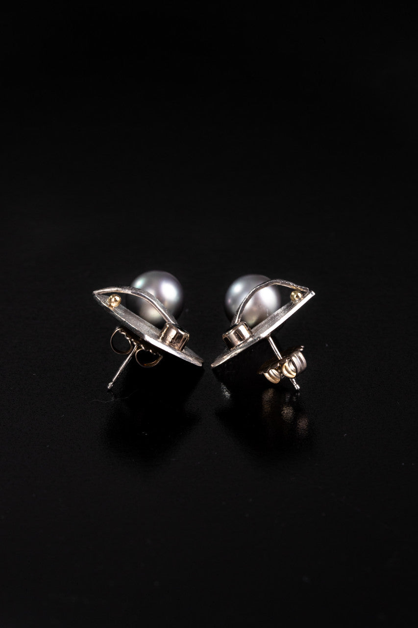 Sterling Silver & 14K White Gold Textured Stud Earring