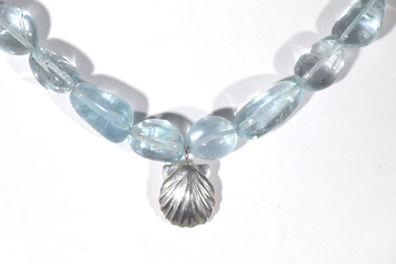 Aquamarine Strand with Sterling Silver Shell