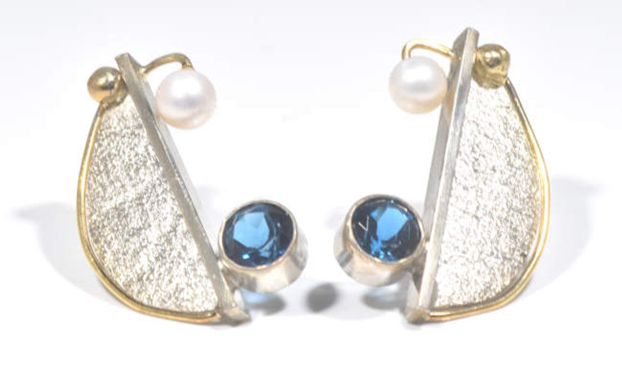 Contemporary London Blue Topaz & Pearl Earrings