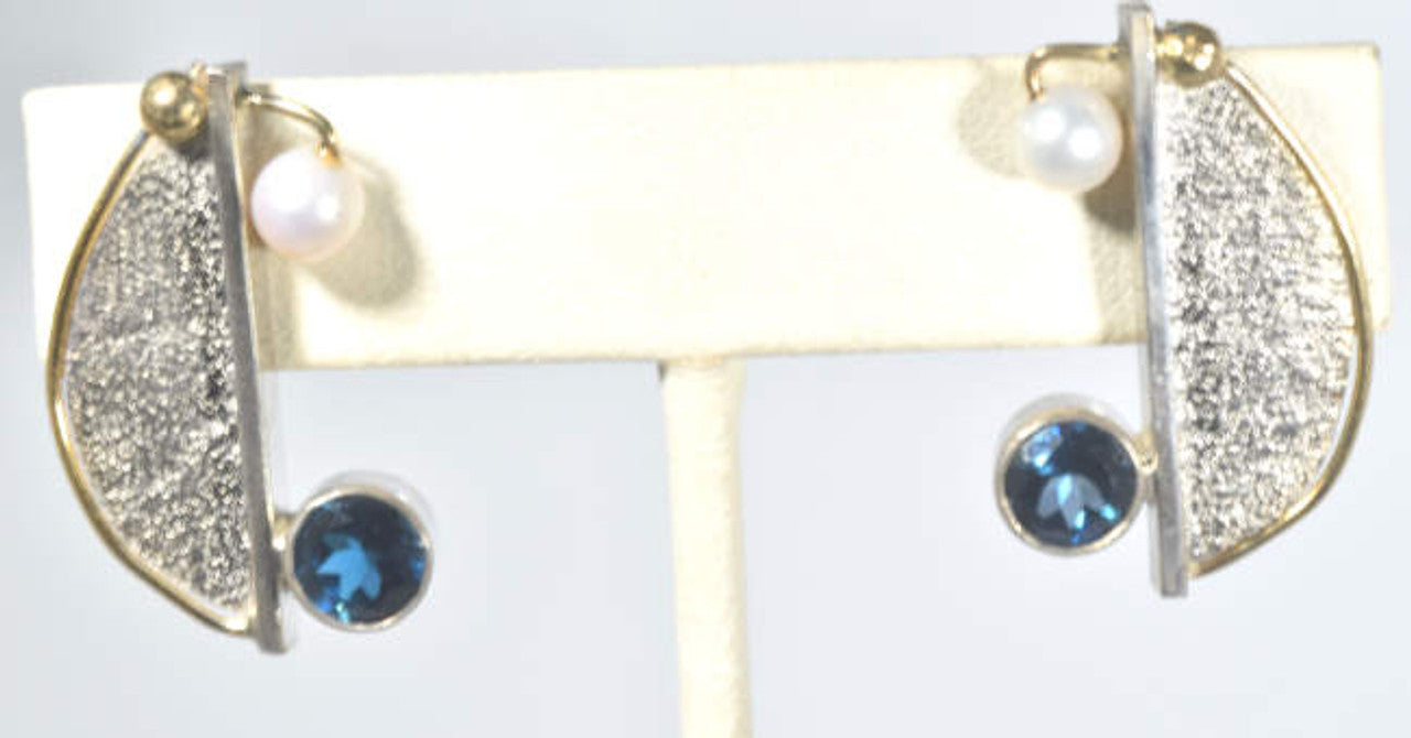 Contemporary London Blue Topaz & Pearl Earrings