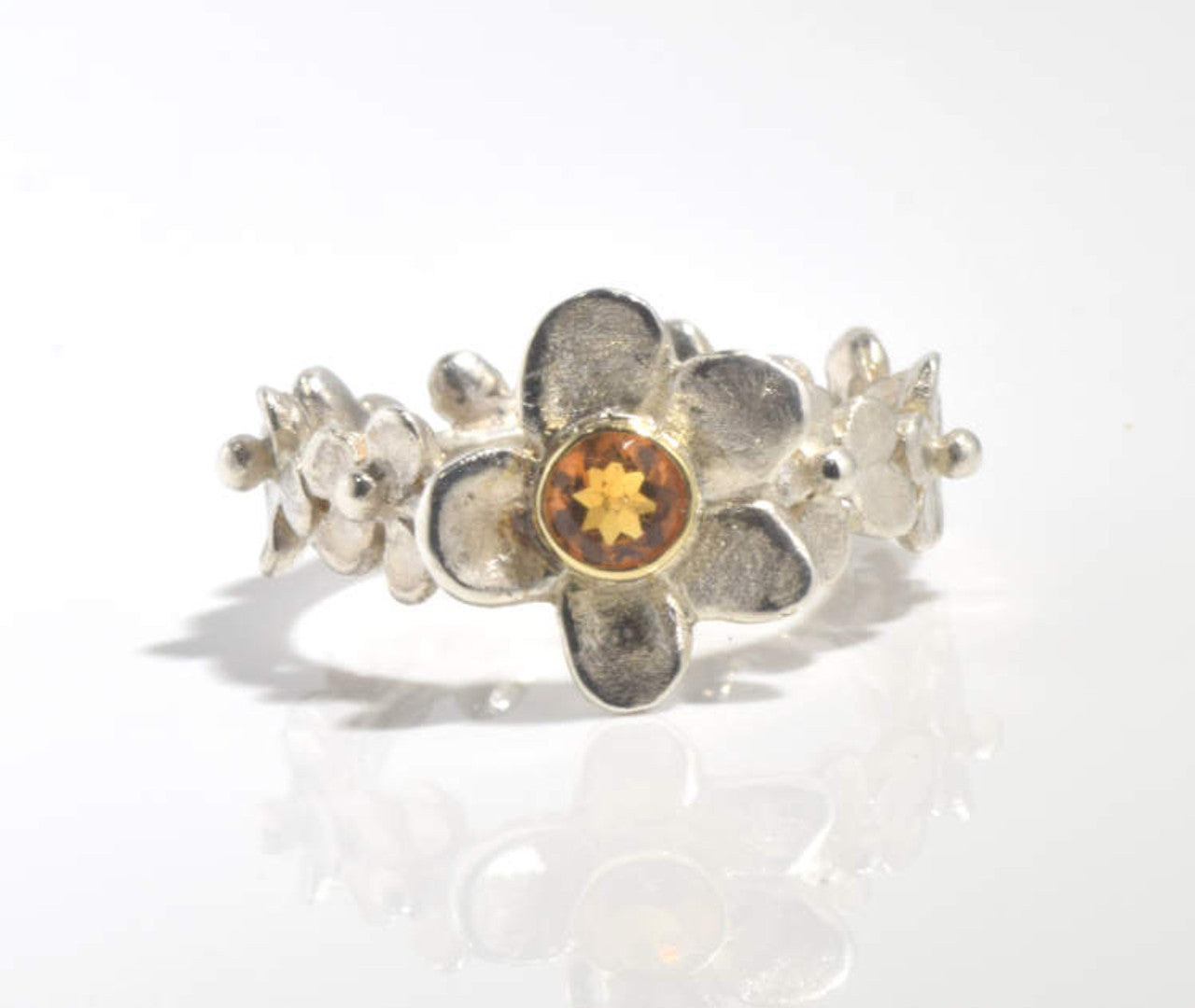 Citrine Flower Sterling Ring