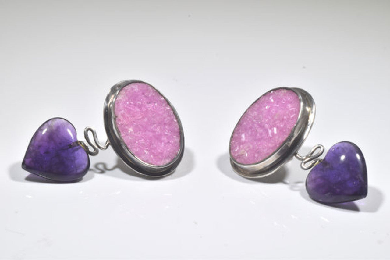 Sterling Silver Cobalto Calcite and Amethyst Earrings