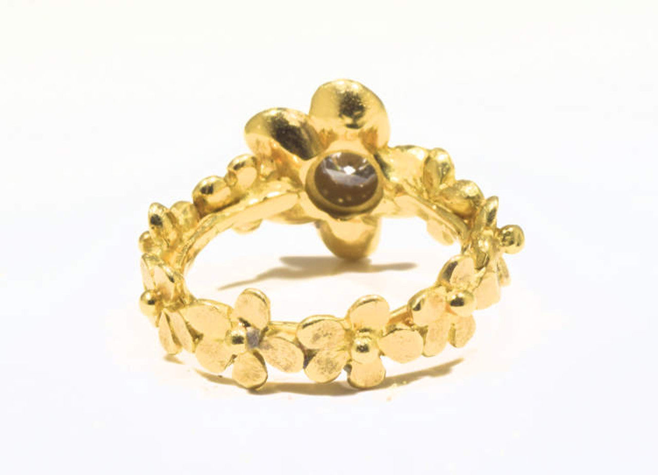 Diamond Flower 18K Yellow Gold Ring