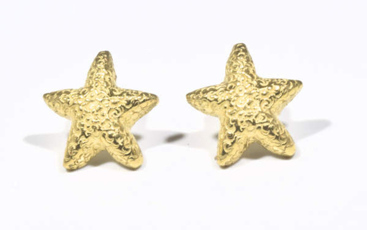 18 K Yellow Gold Textured Small Starfish Studs