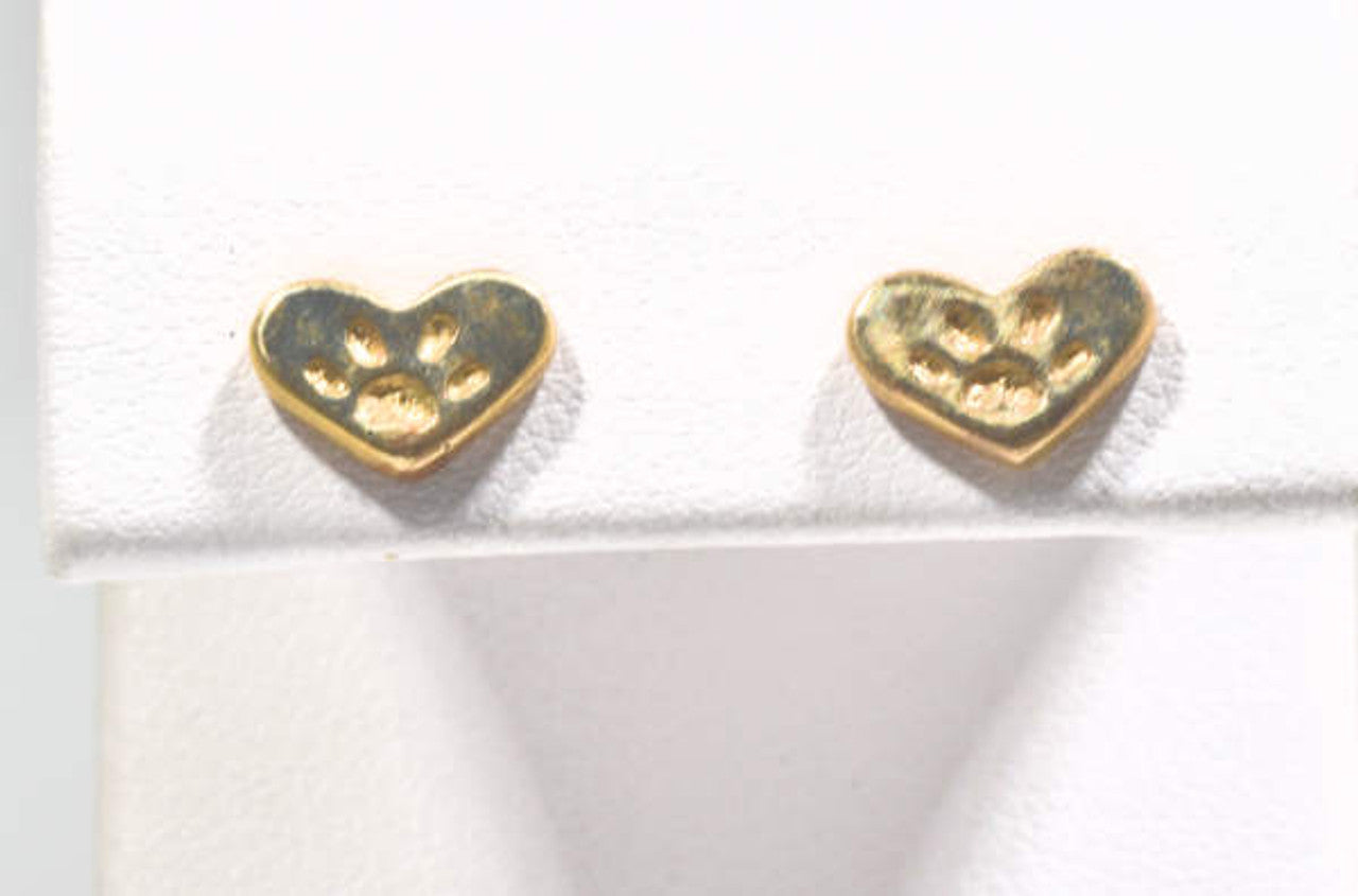 Gold Paw Heart Studs