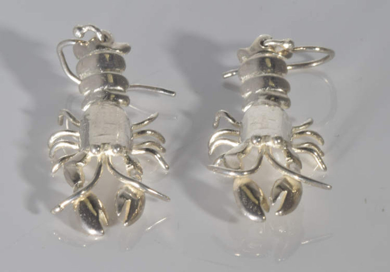 Maine Lobster Silver Dangle Earrings