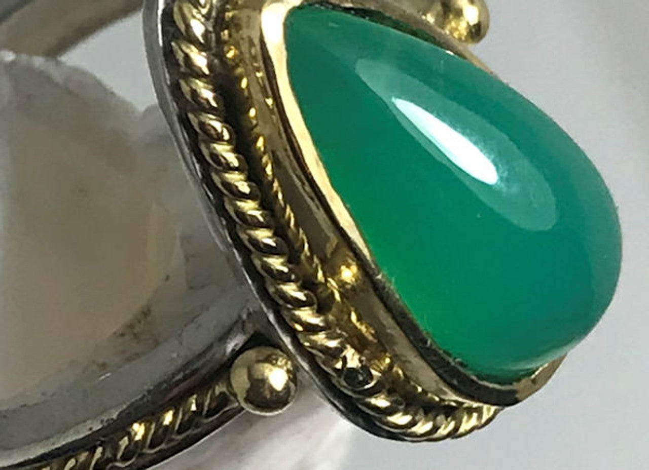Chrysoprase Silver and Gold Ring