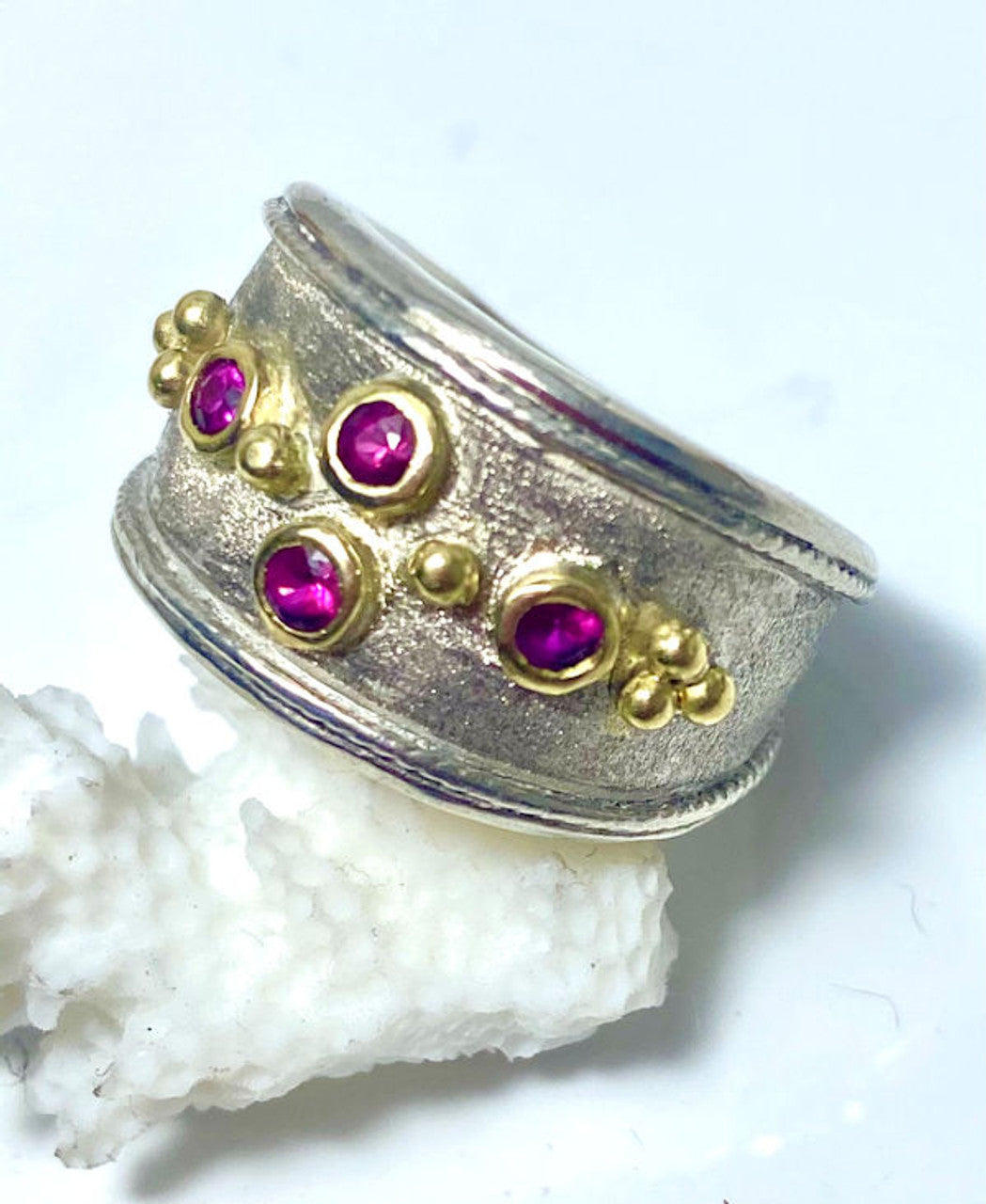 Pomegranate Sapphire Two Tone Ring