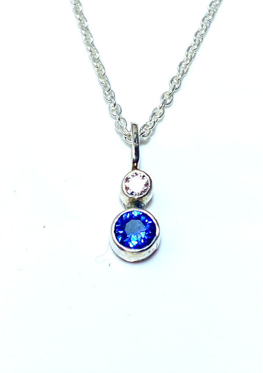 Sapphire and Diamond Silver Pendant