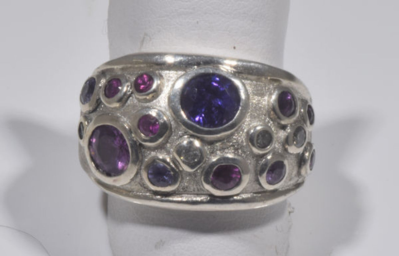 Silver Multi Purple and Pink Sapphire Ring